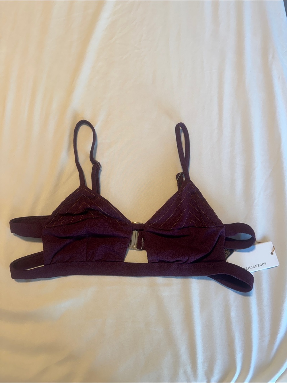 Textured Plum Triangle Bikini Top with back Clasp